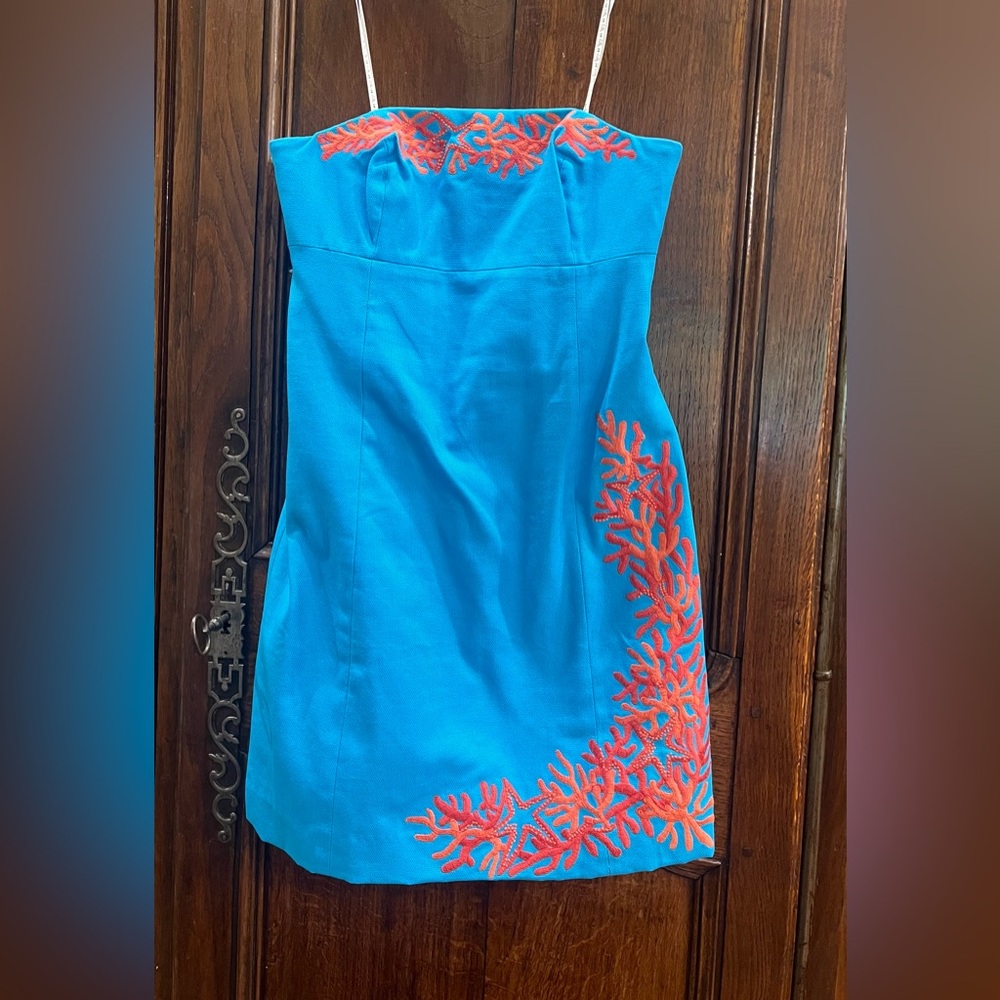 Lily Pulitzer Vibrant Blue Dress with Coral Embroidery